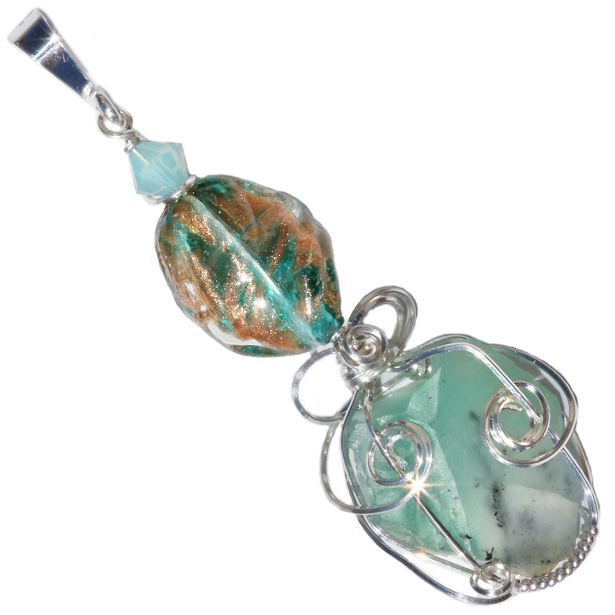 Aquaprase Pendant with Vintage Venetian Glass Bead