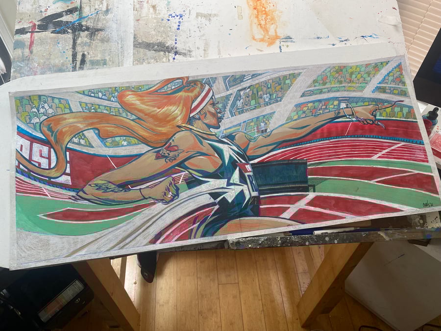 Image of ORIGINAL | Sha’Carri Richardson “What’s a Mile to a Queen?”  14" x 34"
