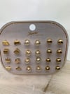 Gold Stud Earrings - 12 pairs