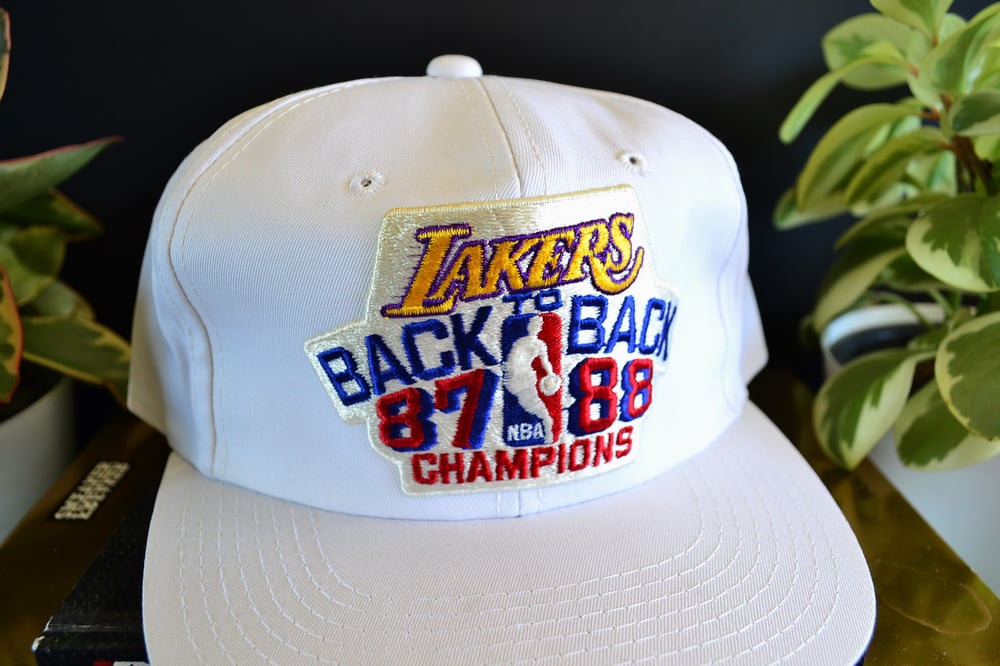 Vintage 1987-88 Los Angeles Lakers Back-to-Back Champions Snapback Hat /  Sole Food SF