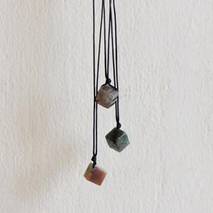 Image of Landscape Moss Agate cube x black canvas chain necklace