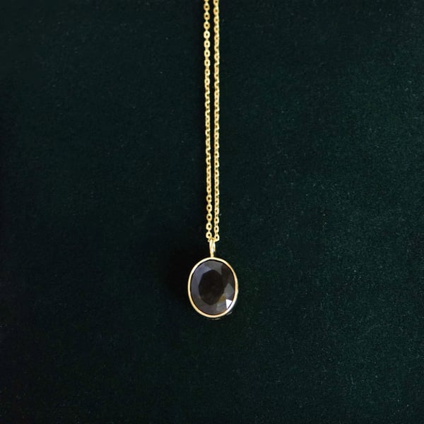 Image of Dark Green Sapphire oval cut 14k gold necklace