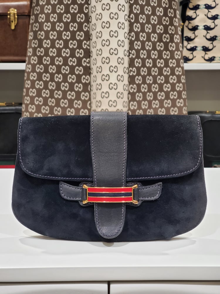 Image of Vtg. Gucci Blue Suede/Leather Clutch