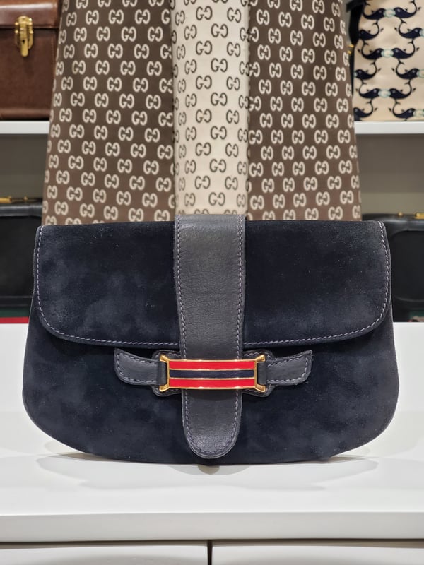 Image of Vtg. Gucci Blue Suede/Leather Clutch