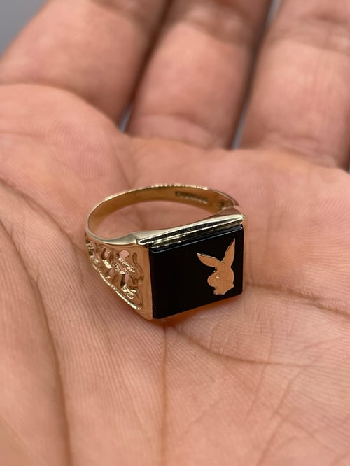 Image of Rare Solid 9K Gold Vintage Playboy Onyx Ring (Rectangular)