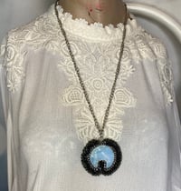 Image 3 of Hand Beaded Opal Glass Crescent Moon Necklace by Ugly Shyla 