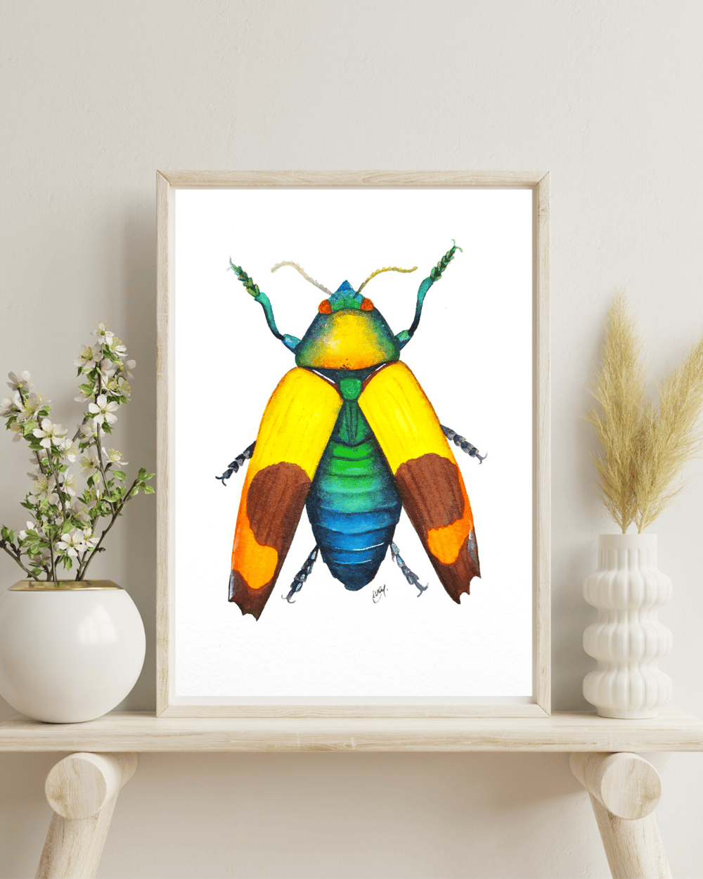 Image of Jewel Beetle Watercolor Illustration PRINT
