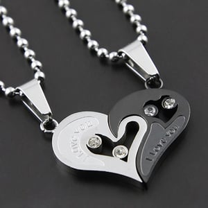 I Love You Matching Heart Stainless Steel Necklace Two Piece Set