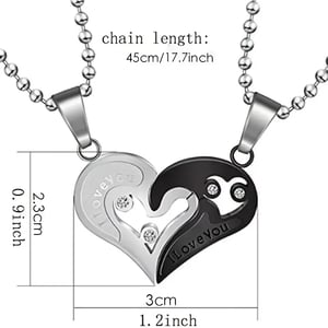 I Love You Matching Heart Stainless Steel Necklace Two Piece Set