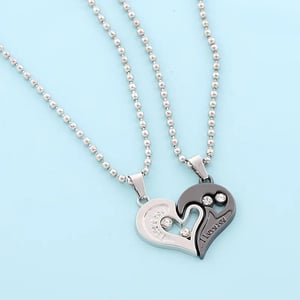 I Love You Matching Heart Stainless Steel Necklace Two Piece Set