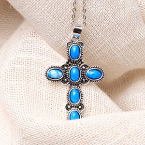 Blue color stone Cross Pendant Necklace