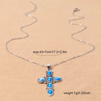 Image 2 of Blue color stone Cross Pendant Necklace