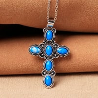 Image 3 of Blue color stone Cross Pendant Necklace