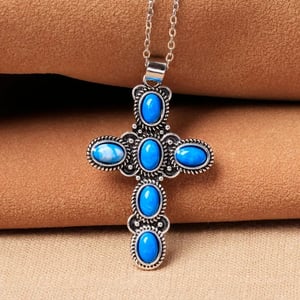 Blue color stone Cross Pendant Necklace