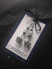 Image 2 of Art Deco Silver Crown Earrings, Pierced or Clip On