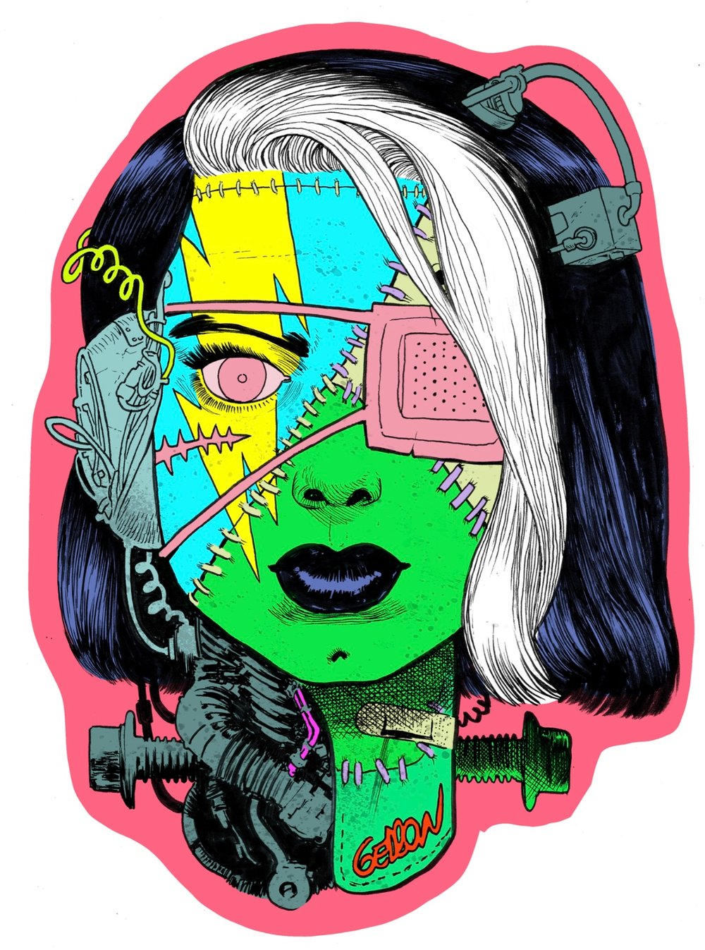 Image of Bride Of Frankenhead by Juan Gedeon (Giant Colored Sticker)