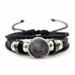 Viking Pirate Compass Pattern Leather Bracelet