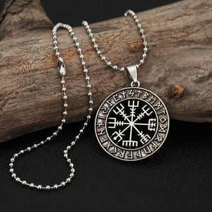 Viking Icelandic Helmet Horror In Runic Circle Necklace