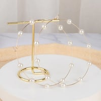 Image 2 of Large Pearl Hoops 