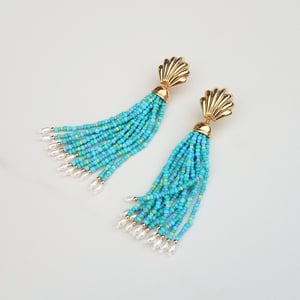 Vintage Shell & Turquoise Tassel Earrings