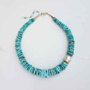 Australian Pearl & Turquoise Disc Necklace