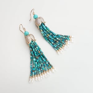 Turquoise & Pearl Tassel Earrings 