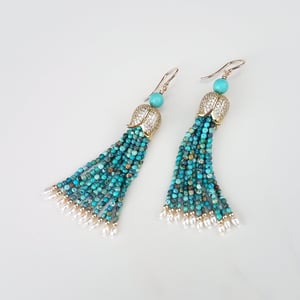 Turquoise & Pearl Tassel Earrings 