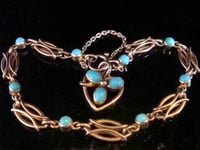 Image 1 of Edwardian 15ct 15k turquoise heart bracelet 12.7g with removable heart pendant