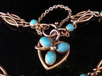 Image 3 of Edwardian 15ct 15k turquoise heart bracelet 12.7g with removable heart pendant