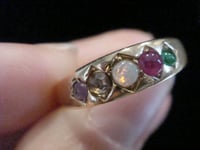 Image 3 of VICTORIAN 15ct ADORE amethyst diamond opal ruby emerald 5 stone ring