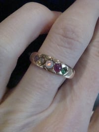 Image 4 of VICTORIAN 15ct ADORE amethyst diamond opal ruby emerald 5 stone ring