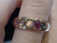 Image 5 of VICTORIAN 15ct ADORE amethyst diamond opal ruby emerald 5 stone ring