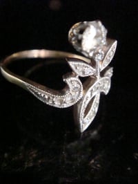 Image 2 of Edwardian 18ct yellow gold platinum old cut diamond 0.50ct nouveau flower ring