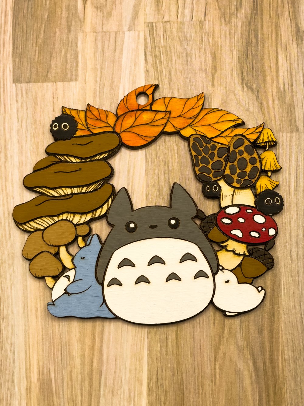 Image of Wooden Totoro wreath ornament