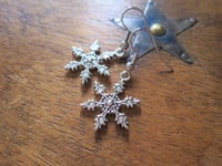Image 1 of Pretty Silver Snowflakes Charm Earrings