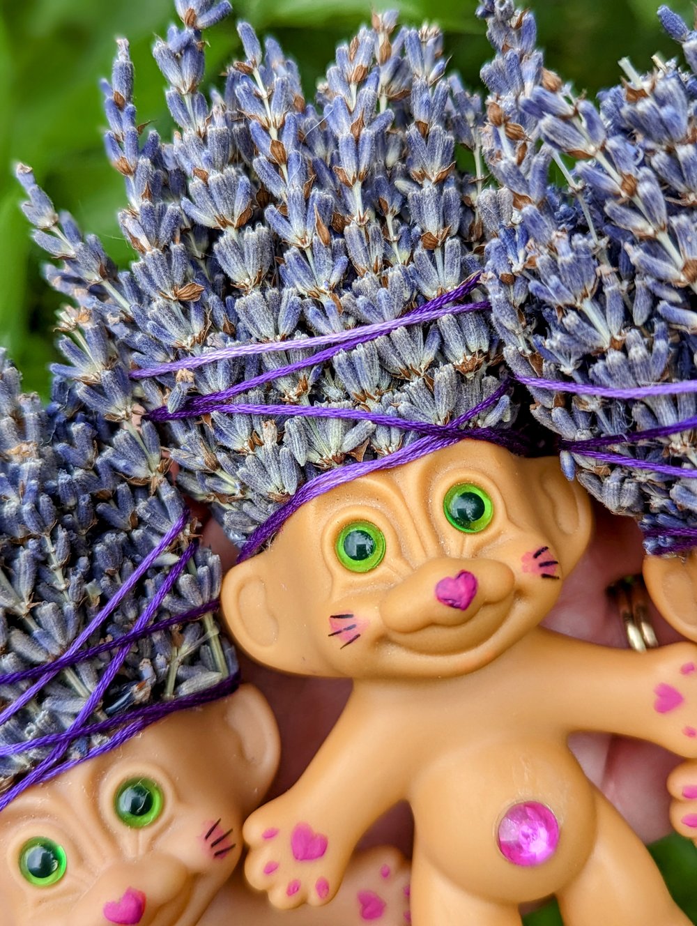 Lavender Kitty Troll with green eyes 5"