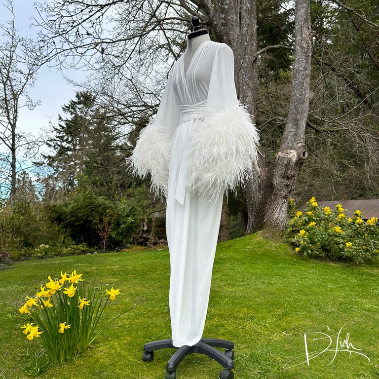 White Sheer Selene Ostrich Dressing Gown Image 2