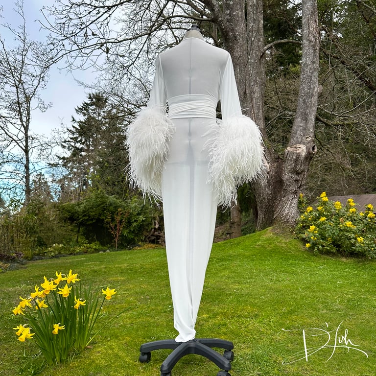 White Sheer Selene Ostrich Dressing Gown Image 3