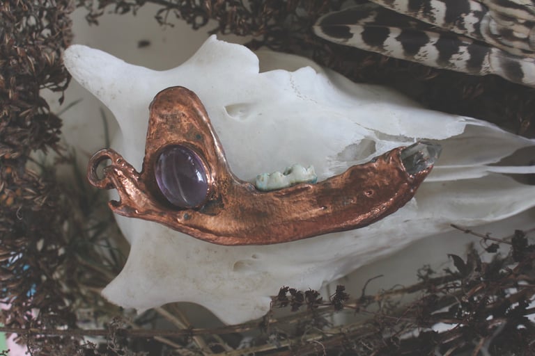 Dead Good copper badger jaw necklace