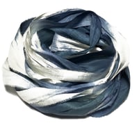 Image 3 of 10YD. OMBRE SLATE BLUE  HAND DYED SARI SILK RIBBON/HAND DYED BY COLOR KISSED SILK