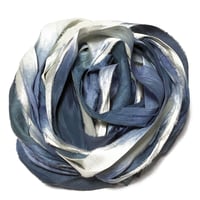 Image 4 of 10YD. OMBRE SLATE BLUE  HAND DYED SARI SILK RIBBON/HAND DYED BY COLOR KISSED SILK