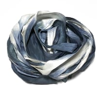 Image 5 of 10YD. OMBRE SLATE BLUE  HAND DYED SARI SILK RIBBON/HAND DYED BY COLOR KISSED SILK