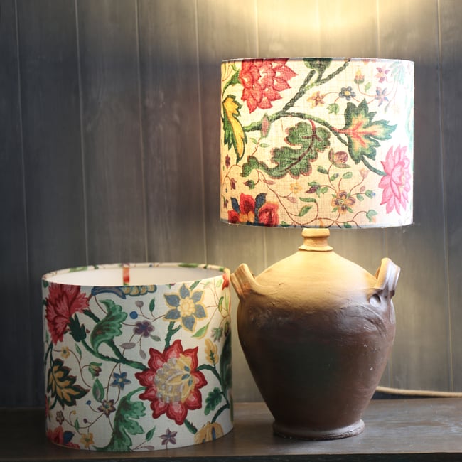 Pair of Antique Block Print Linen 25cm Lampshades