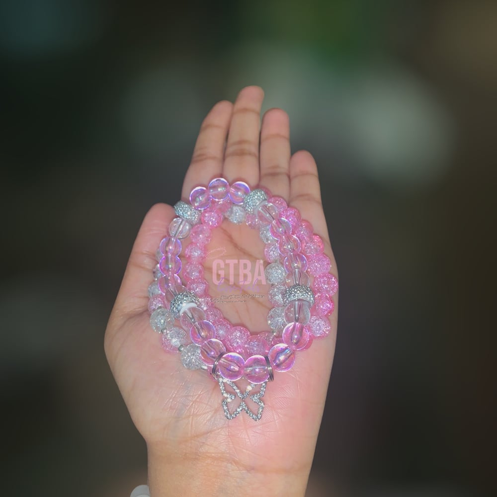 Image of Pink Butterfly Bracelet Set