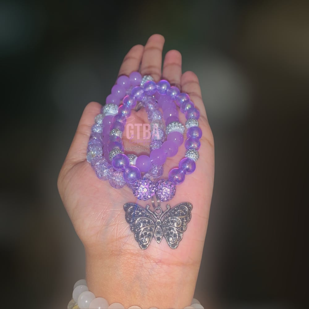 Image of Purple Butterfly Bracelet Set 