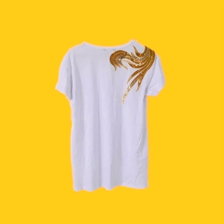 Image of Swirly Sequin T-shirt in Gold (M) UK 12-14 