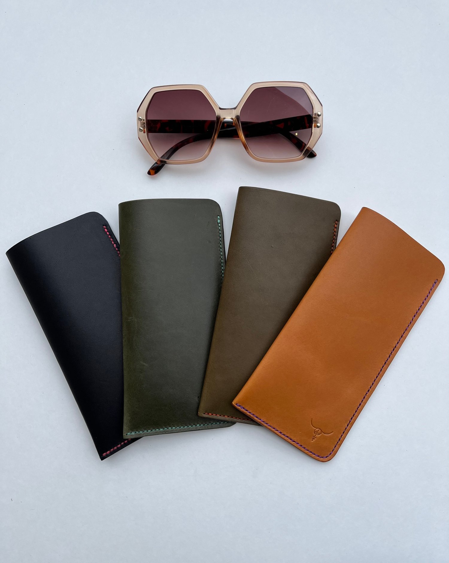 Image of Tan Italian Vachetta Sunglasses Case (Neon Lavender)