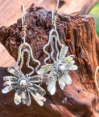 Image 1 of The Wanderer ~ Sterling Silver & Gold Filled Abstract Flower Earrings