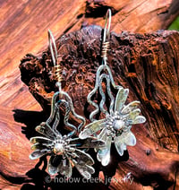 Image 4 of The Wanderer ~ Sterling Silver & Gold Filled Abstract Flower Earrings