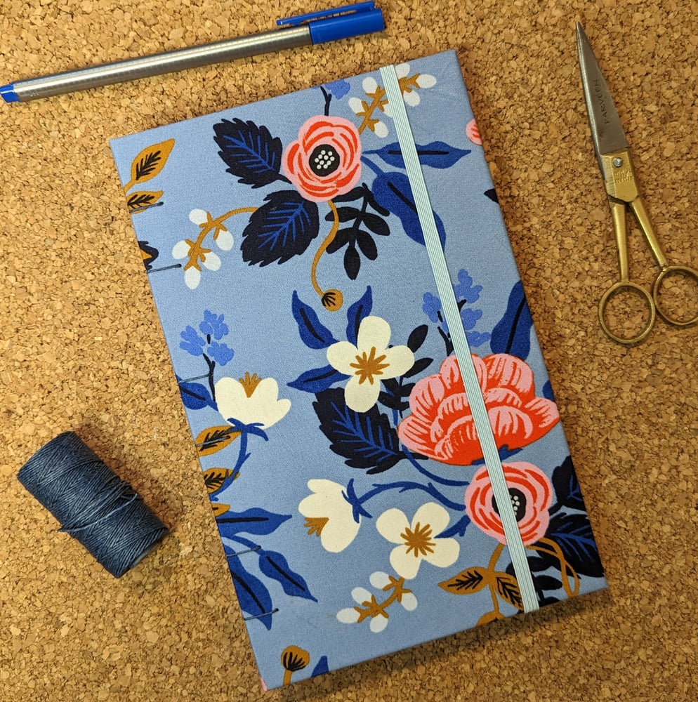 Image of Medium Blue/Coral Floral Lined Notebook
